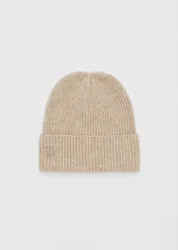 Rippstrickmütze mit Plakette Beige OS