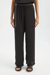 Womens Plisse High Waist Straight Leg Trousers - Black