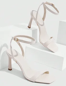 Sandalias de tacón alto para mujer, nuevas para primavera y verano, con correa de tobillo, en color beige con efecto espejo, de diseño sencillo y el - Shein - FashionsVida