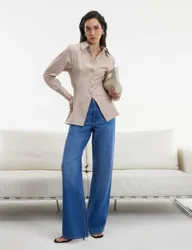 Relaxed High Waisted Straight Leg Jeans Blue Denim female