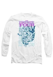 Unisex Fantastic Four Lineart Heroic First Family Long Sleeve T-Shirt, White Size: 2XL - White - Size: 2XL