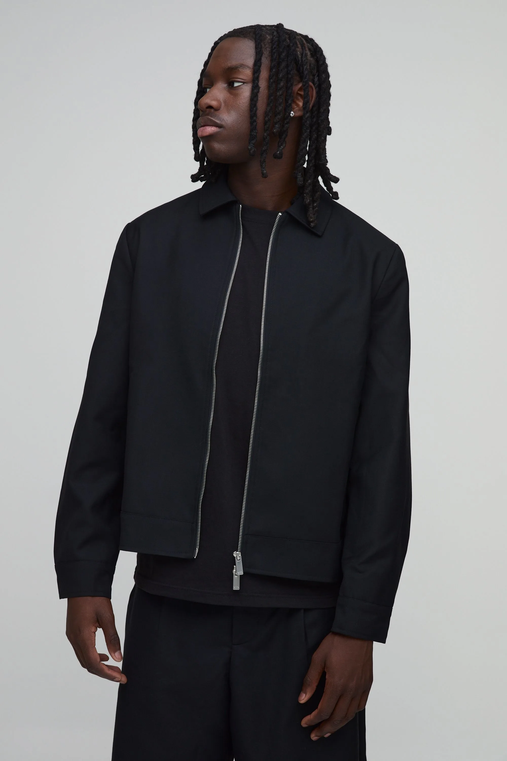 Mens Tailored Zip Up Harrington Co-Ord Jacket - Black - Size Small - boohooMAN - FashionsVida