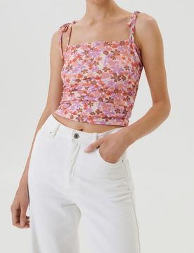Top con spalline e fiocchi con motivo floreale - multicolor