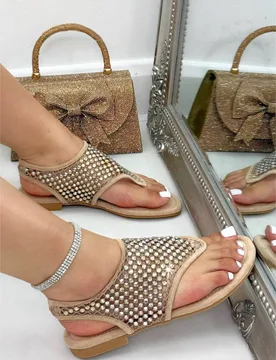 Women's Crystal Mesh Studded Slingback Sandals in Light Brown Size: 5 - Light Brown - Size: 5 - Love Lemonade - FashionsVida