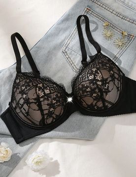 Pieza Sujetador con aros y relleno lencería lingerie femenina con contraste de encaje minimalista y sexy