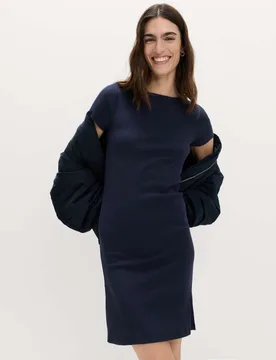 Cotton Rich Slash Neck Mini Column Dress Navy female - M&S - FashionsVida