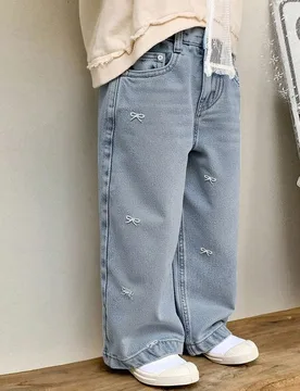 Jeans de niña con bordado de lazo, ropa de otoño para niña joven - Shein - FashionsVida