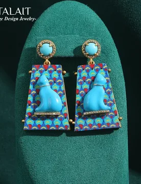 Vintage Contrasting Blue Enamel Cat Earrings Dangle Exaggerate Luxury Retro Antique Jewelry for Woman Gold Color Accessories - Aliexpress - FashionsVida