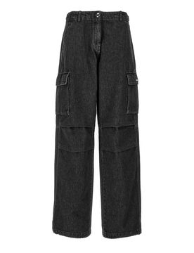 Jeans cargo in denim a gamba larga