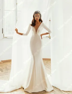 Formal Deep V-Neck Women Wedding Dresses Sexy Ivory Mermaid Long Sleeves Bridal Bridal Gowns Ball Vestidos De Novia Customized - Aliexpress - FashionsVida