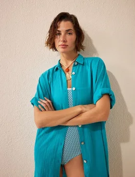 Vestido largo con botones y cuello polo - Énfasis - FashionsVida