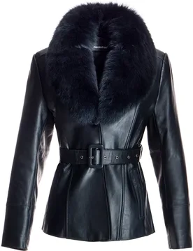 Chaqueta de mujer de piel con cuello de zorro desmontable - Maximilian - FashionsVida