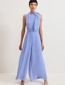 Women's Lucie Tie-Neck Wide Leg Jumpsuit in Baby Blue Size: 26 - Baby Blue - Size: 26 - Phase Eight - FashionsVida
