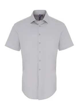 Mens Poplin Stretch Short-Sleeved Shirt (Silver) - Size X-Large - Premier - FashionsVida