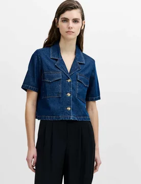 Denim Button Through Shirt Dark Blue Denim female - French connection - FashionsVida