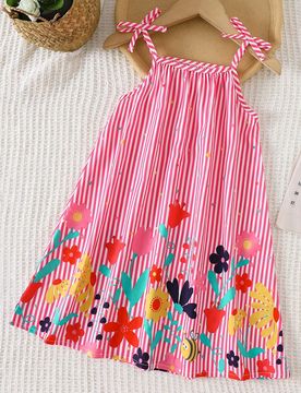 Vestido camisola de línea A con estampado floral casual/festivo para niñas jóvenes