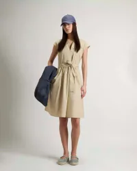 Abito midi beige in popeline di cotone con cintura