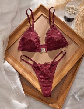 Piezas Conjunto de lencería con cierre delantero de encaje sexy para mujeres