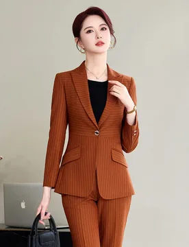 Caramel Green Striped Ladies Pant Suit 2025 Autumn Women Business Work Wear Single Button Jacket and Trouser Blazer 2 Piece Set - Aliexpress - FashionsVida
