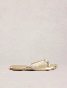 Suede Flat Flip Flops Gold female - White stuff - FashionsVida
