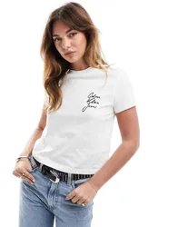 Womens Script Logo Baby T-Shirt In White