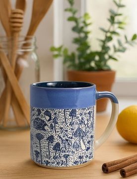 Tazza con stampa di funghi - blu scuro