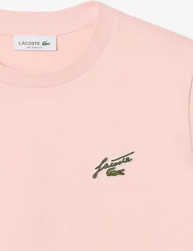Camiseta de mujer de algodón de corte holgado con insignia en de manga corta - Lacoste - FashionsVida