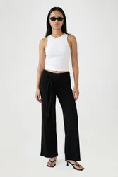 Womens Tie Waist Flare Trouser - Black Elastane - Size 10 Uk