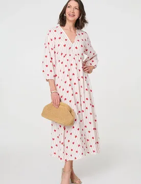 Women's Striped Empire 3/4 Sleeve Maxi Dress in Red Size: Small - Red - Size: S - Izabel London - FashionsVida