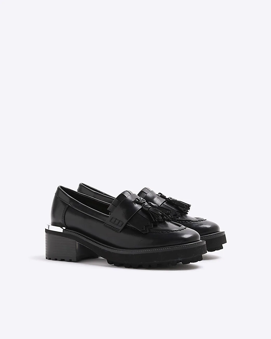 Womens Chunky Loafers Black Round Toe Pu - Size Uk 9 - River Island - FashionsVida