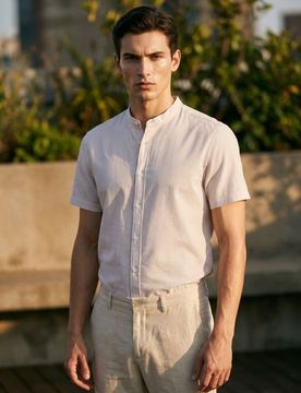 Camicia in cotone a righe - beige