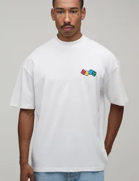 Herren Übergroßes Ofcl Würfel Besticktes Oberteil White Größe 5XL - boohooMAN - FashionsVida