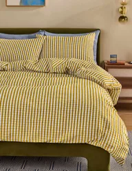 Pure Cotton Checked Bedding Set Yellow