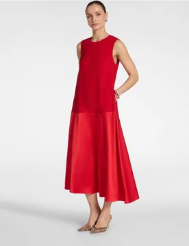 Vestido flare largo en cady y envers satén abertura trasera con botón - Elena Miró - FashionsVida
