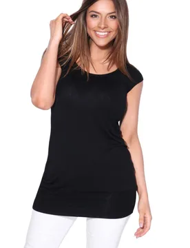 Women's Cap Sleeve Banded Hem Jersey Top in Black Size: 8 - Black - Size: 8 - KRISP - FashionsVida