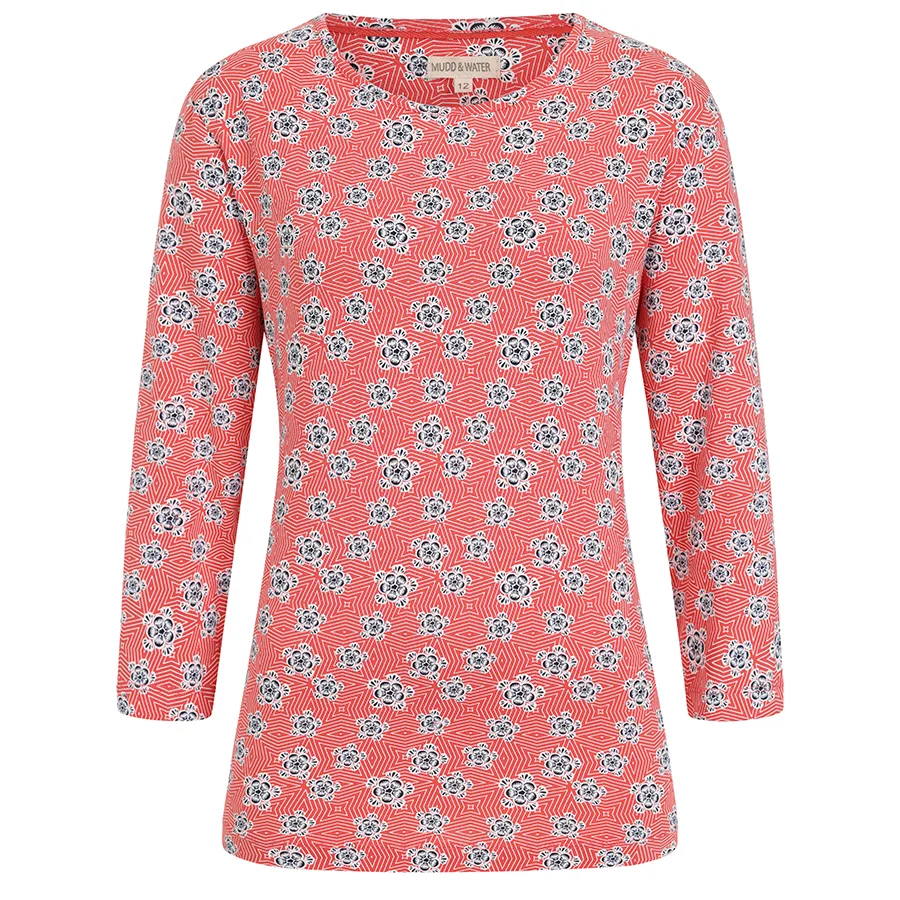 Fern Top - Geo Print Hot Coral - Mudd & water - FashionsVida