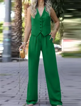 Casual Sleeveless Suit Set Office Lady Spring Summer Elegant Slim V-neck Blazer Tops Pants Two Piece Set Women Outfit 2025 - Aliexpress - FashionsVida