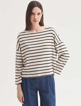 Camiseta de mujer de rayas y cuello barco - Nice Things - FashionsVida