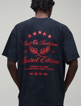 Herren Gewaschenes Anthrazitfarbenes Übergroßes T-Shirt Mit "Built On Tradition" Aufdruck Washed Charcoal Größe Medium