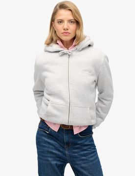 Superdry Damen Borg-gefütterter Hoodie mit Reißverschluss Hellgrau - Größe: 44