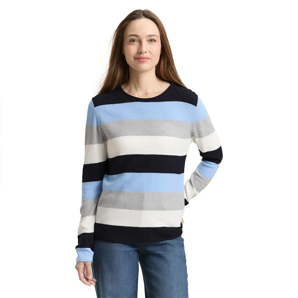 Pull Knit Structured Striped Fjord Blue Grey Stripe 2XL - Tom tailor - FashionsVida