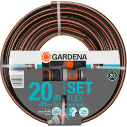 Set de manguera Flex Ø 15 mm con 20 m de manguera, lanza y accesorios de riego