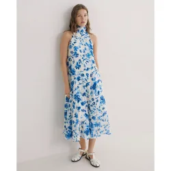 Vestido largo estampado cuello halter lazo