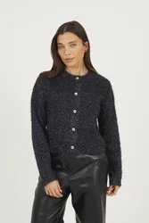 Women's Fluffy Tinsel Knit Cardigan Sweater in Navy Size: XS - Navy - Size: XS