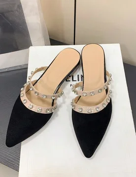Zapatos planos tipo slip-on para mujer con tachuelas, tacón grueso, punta cerrada, media slip, nuevo estilo para uso al aire libre, punta puntiaguda, - Shein - FashionsVida