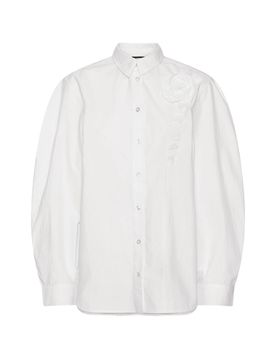 Oversized Cotton Shirt with Button Closure and Shoulder Detail