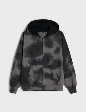 Felpa con cappuccio e zip con motivo tie-dye - nero