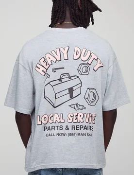 Herren Oversized Boxy Grafik T-Shirt Grey Marl Größe Large - boohooMAN - FashionsVida