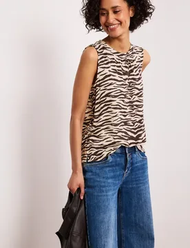 Top mit Rundhals und Print female Braun - Street One - FashionsVida