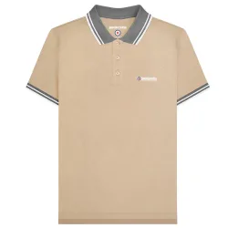 Mens Contrast Tipped Polo Shirt (Stone/iron) Cotton - Size Medium